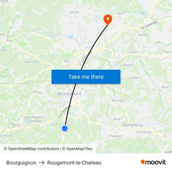 Bourguignon to Rougemont-le-Chateau map