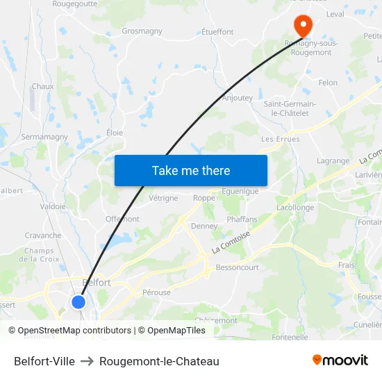 Belfort-Ville to Rougemont-le-Chateau map