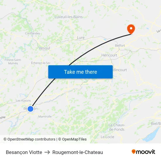 Besançon Viotte to Rougemont-le-Chateau map