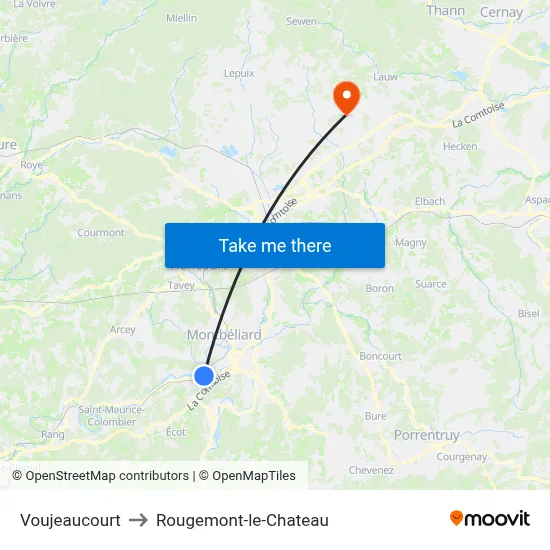 Voujeaucourt to Rougemont-le-Chateau map