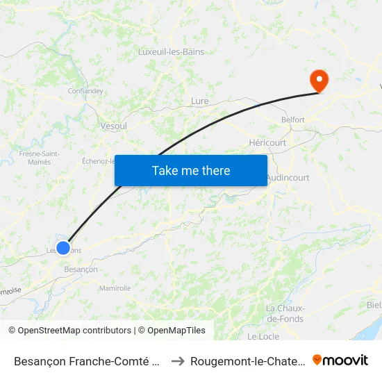 Besançon Franche-Comté Tgv to Rougemont-le-Chateau map