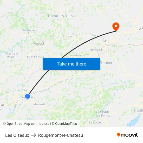 Les Oiseaux to Rougemont-le-Chateau map