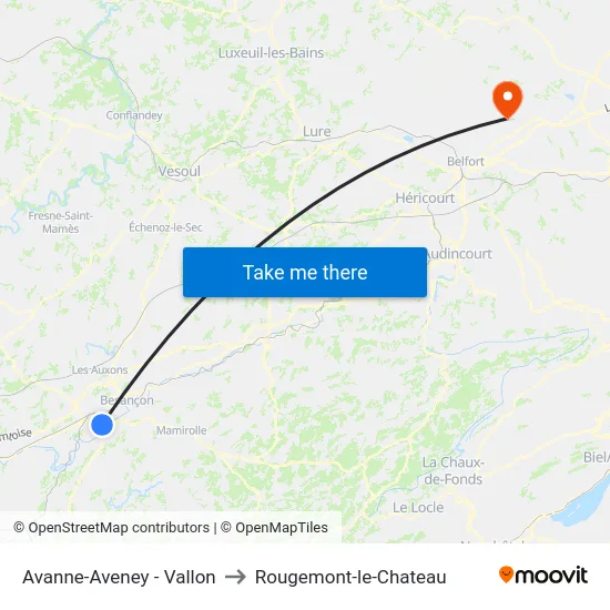 Avanne-Aveney - Vallon to Rougemont-le-Chateau map