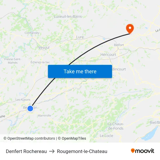 Denfert Rochereau to Rougemont-le-Chateau map