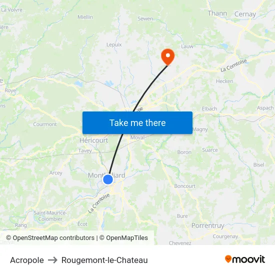 Acropole to Rougemont-le-Chateau map