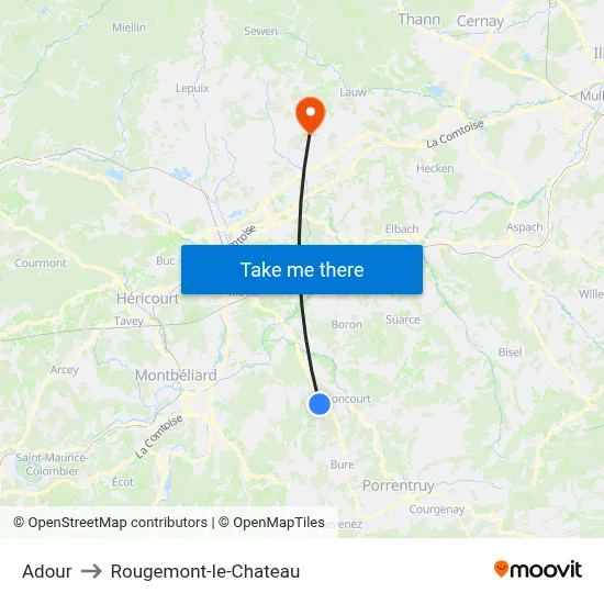 Adour to Rougemont-le-Chateau map