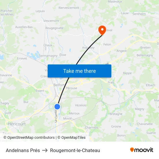 Andelnans Prés to Rougemont-le-Chateau map