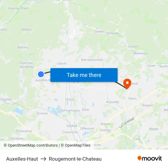 Auxelles-Haut to Rougemont-le-Chateau map
