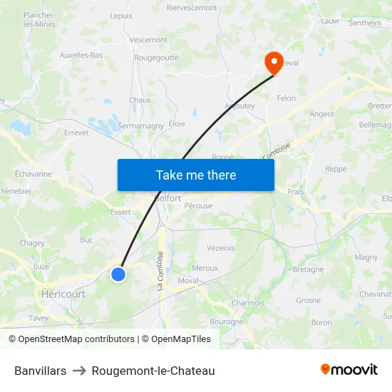 Banvillars to Rougemont-le-Chateau map