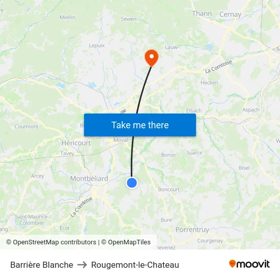 Barrière Blanche to Rougemont-le-Chateau map