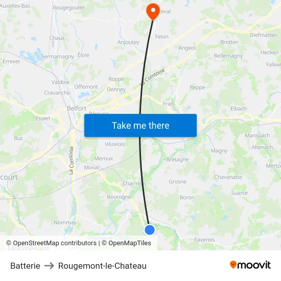 Batterie to Rougemont-le-Chateau map