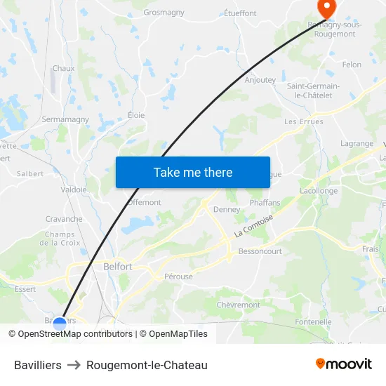 Bavilliers to Rougemont-le-Chateau map