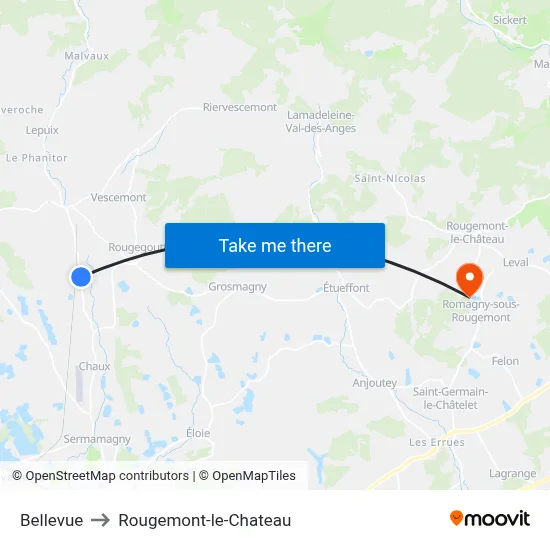 Bellevue to Rougemont-le-Chateau map