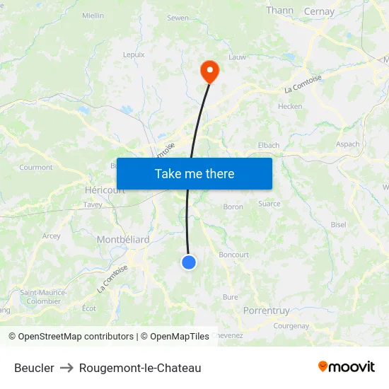 Beucler to Rougemont-le-Chateau map