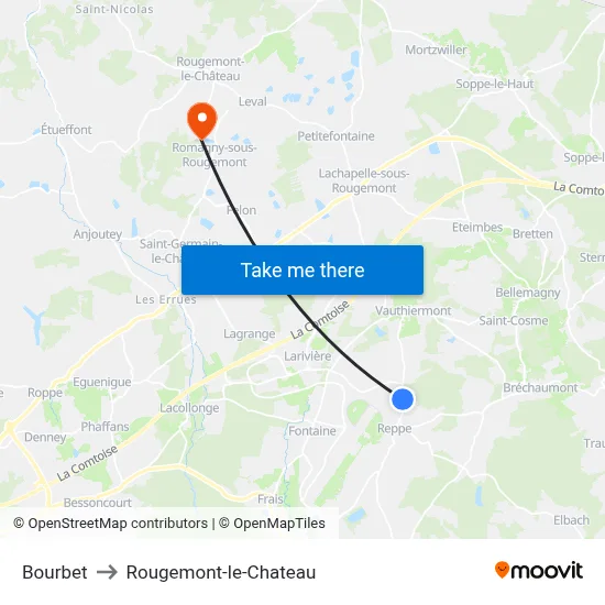 Bourbet to Rougemont-le-Chateau map