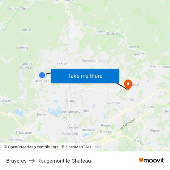 Bruyères to Rougemont-le-Chateau map