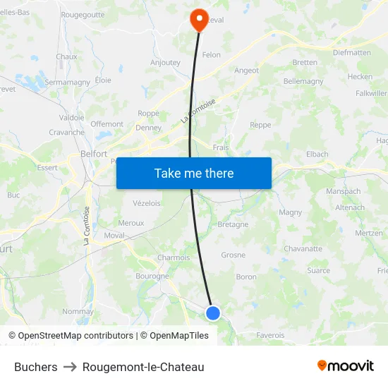 Buchers to Rougemont-le-Chateau map