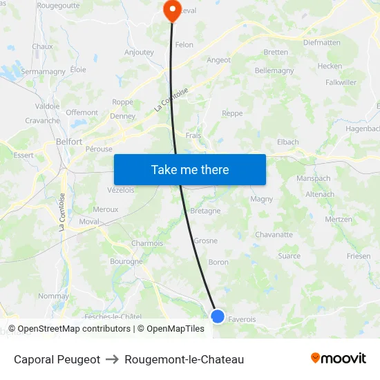 Caporal Peugeot to Rougemont-le-Chateau map