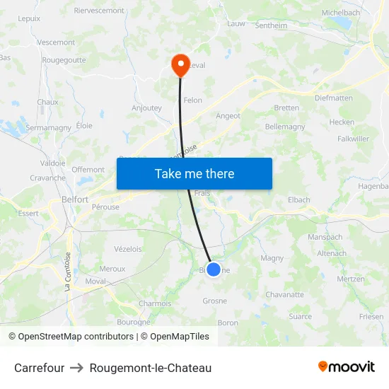 Carrefour to Rougemont-le-Chateau map