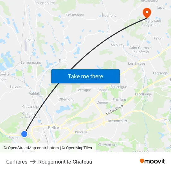 Carrières to Rougemont-le-Chateau map