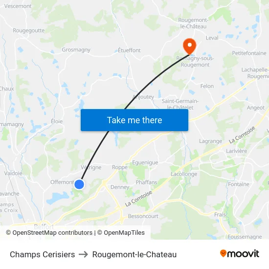 Champs Cerisiers to Rougemont-le-Chateau map