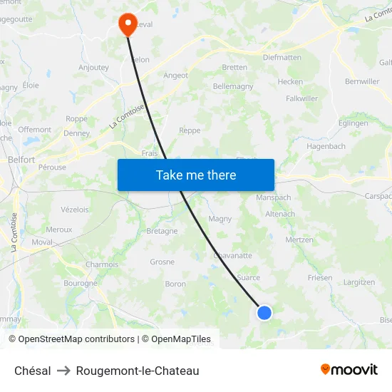 Chésal to Rougemont-le-Chateau map