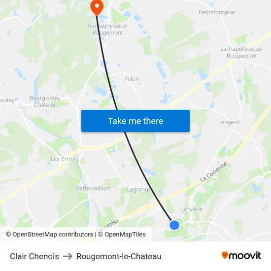 Clair Chenois to Rougemont-le-Chateau map