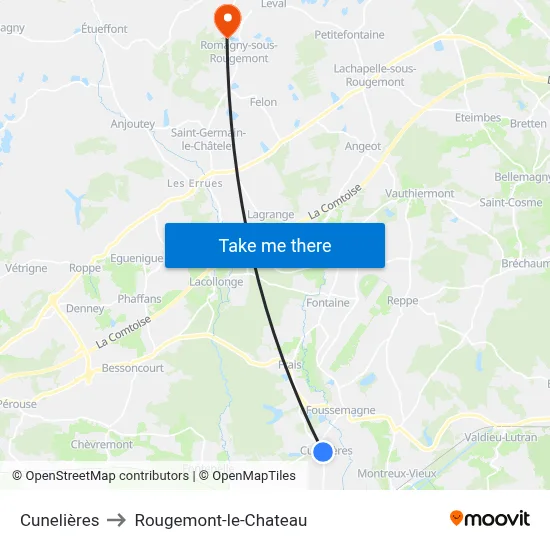 Cunelières to Rougemont-le-Chateau map