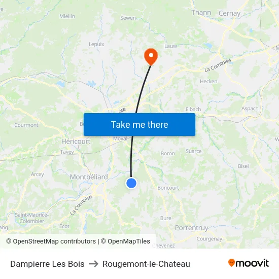 Dampierre Les Bois to Rougemont-le-Chateau map