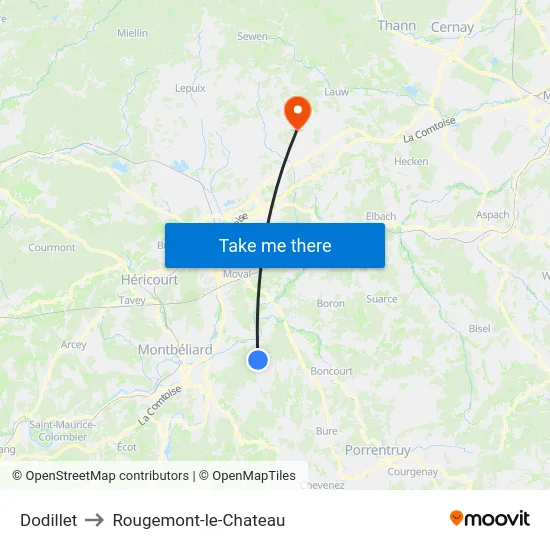 Dodillet to Rougemont-le-Chateau map