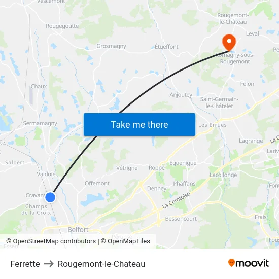 Ferrette to Rougemont-le-Chateau map