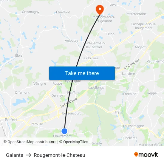 Galants to Rougemont-le-Chateau map