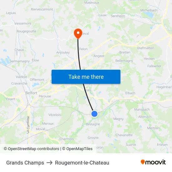Grands Champs to Rougemont-le-Chateau map