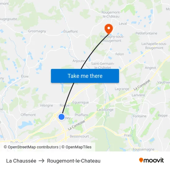 La Chaussée to Rougemont-le-Chateau map