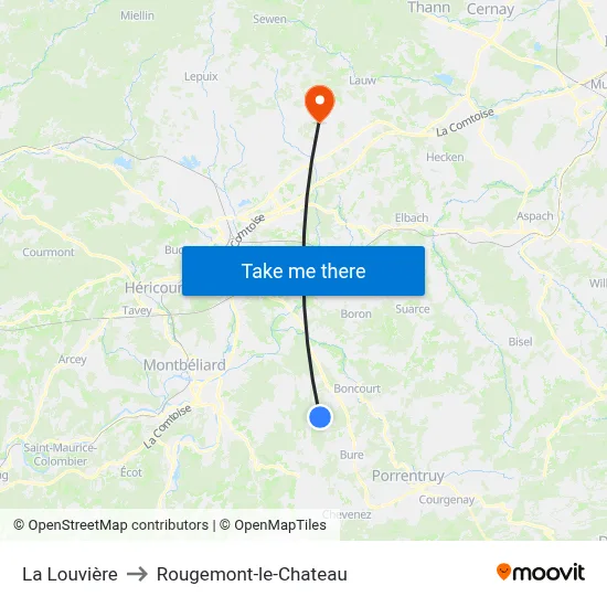 La Louvière to Rougemont-le-Chateau map