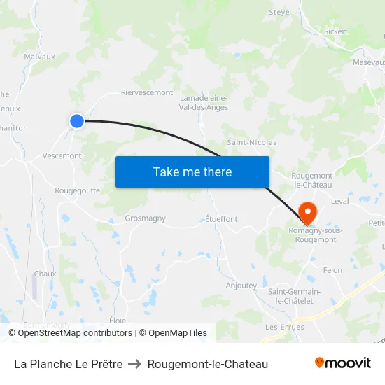 La Planche Le Prêtre to Rougemont-le-Chateau map