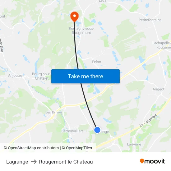 Lagrange to Rougemont-le-Chateau map
