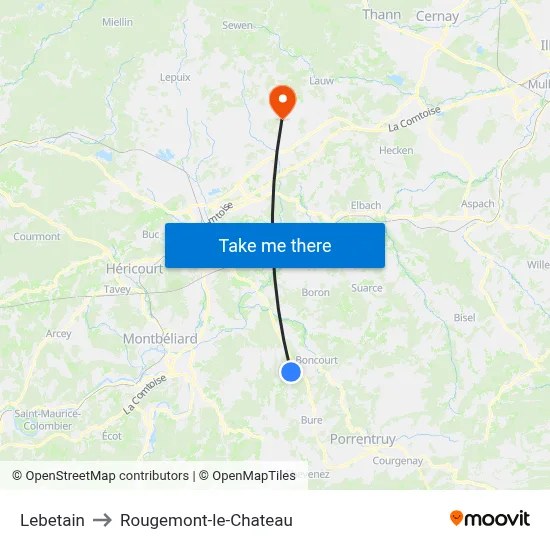 Lebetain to Rougemont-le-Chateau map