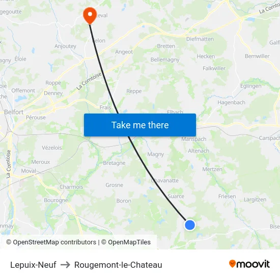 Lepuix-Neuf to Rougemont-le-Chateau map