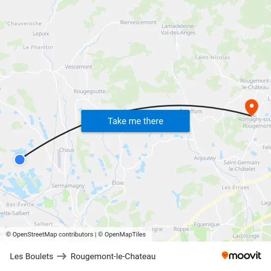 Les Boulets to Rougemont-le-Chateau map