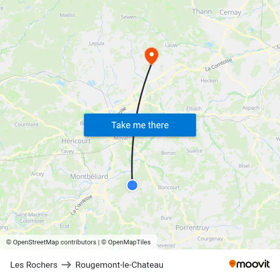 Les Rochers to Rougemont-le-Chateau map