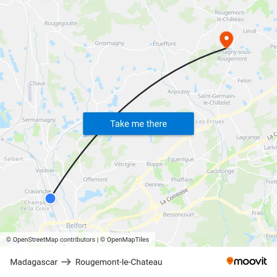 Madagascar to Rougemont-le-Chateau map