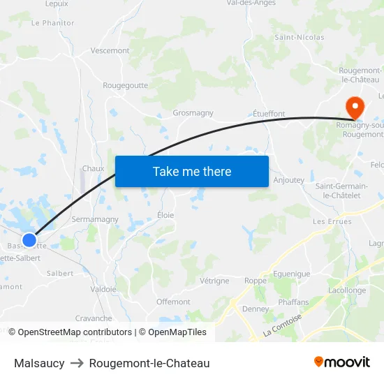 Malsaucy to Rougemont-le-Chateau map