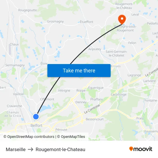 Marseille to Rougemont-le-Chateau map