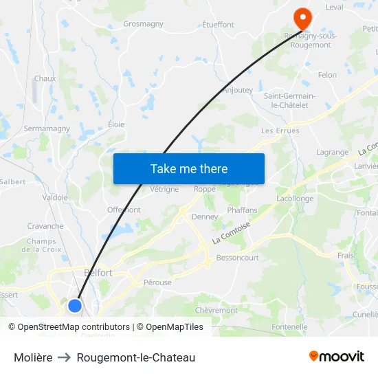 Molière to Rougemont-le-Chateau map