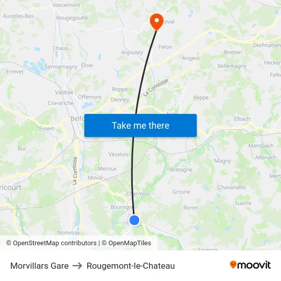 Morvillars Gare to Rougemont-le-Chateau map