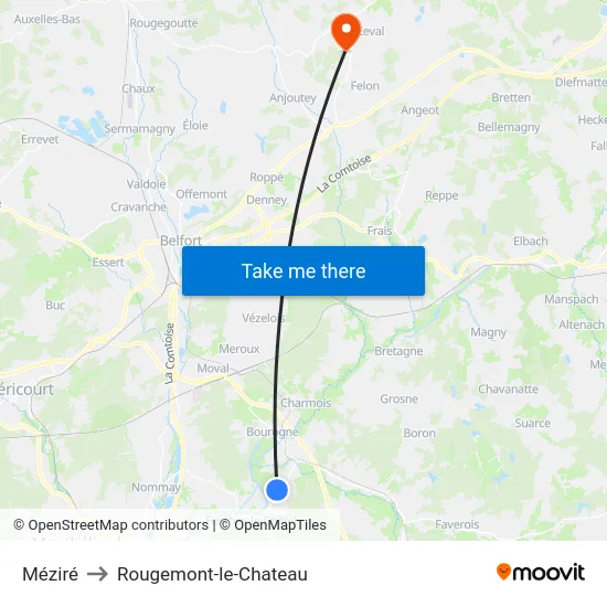 Méziré to Rougemont-le-Chateau map
