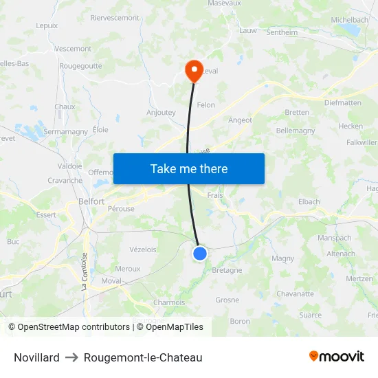Novillard to Rougemont-le-Chateau map