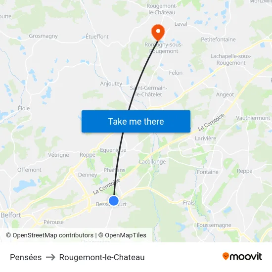 Pensées to Rougemont-le-Chateau map
