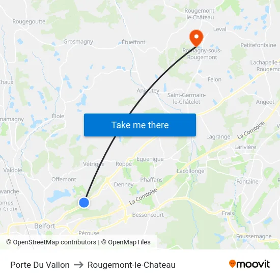 Porte Du Vallon to Rougemont-le-Chateau map